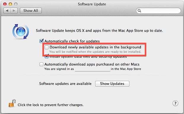 stop checking for updates in mac os x
